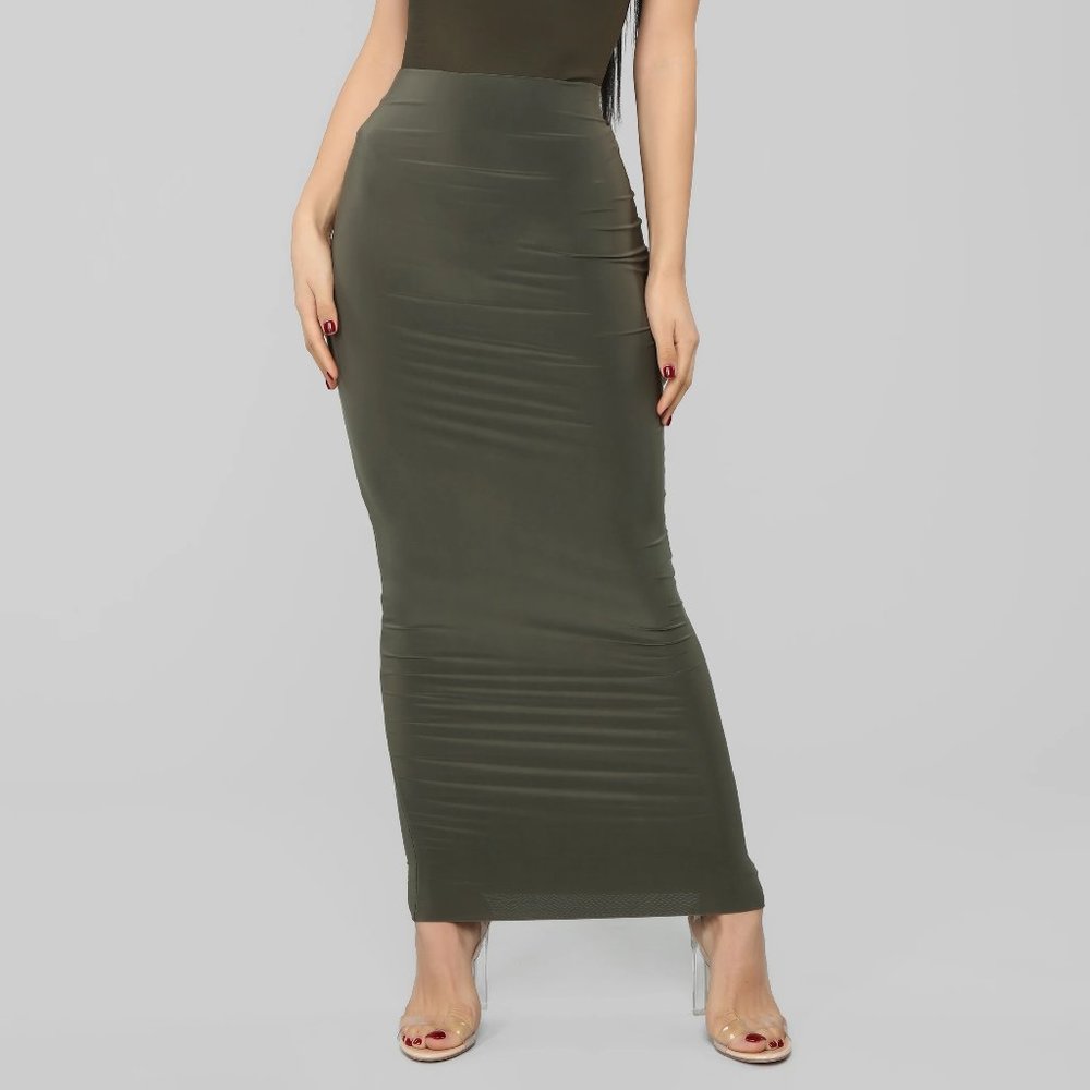 Fashion Nova Across the Universe Bodycon Maxi Skirt Olive